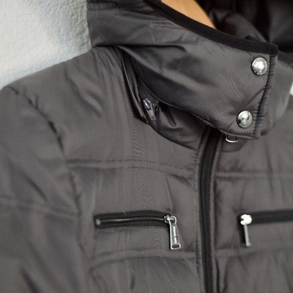 MICHAEL Michael Kors Detachable Hooded Down/Feather Maxi Puffer Gray Jacket XS - Picture 9 of 16